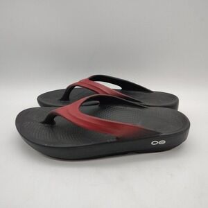 Oofos Women's Size 7 OOlala Luxe Recovery Sandals Flip Flops Black/Red